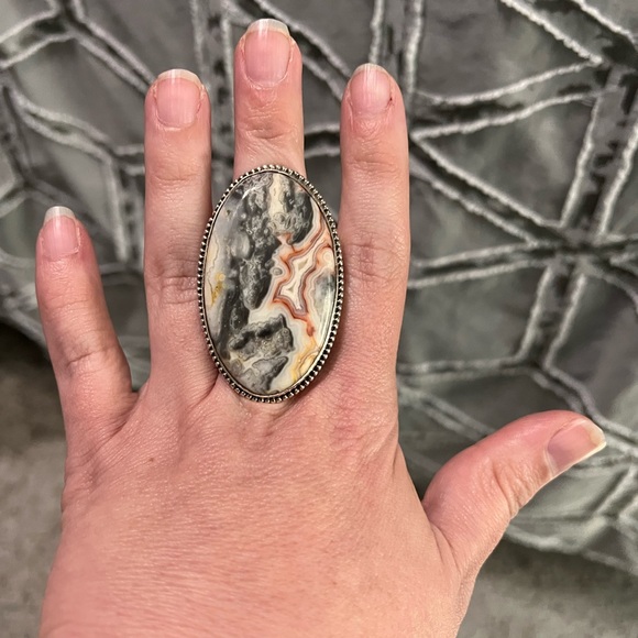 Sterling silver lace agate ring